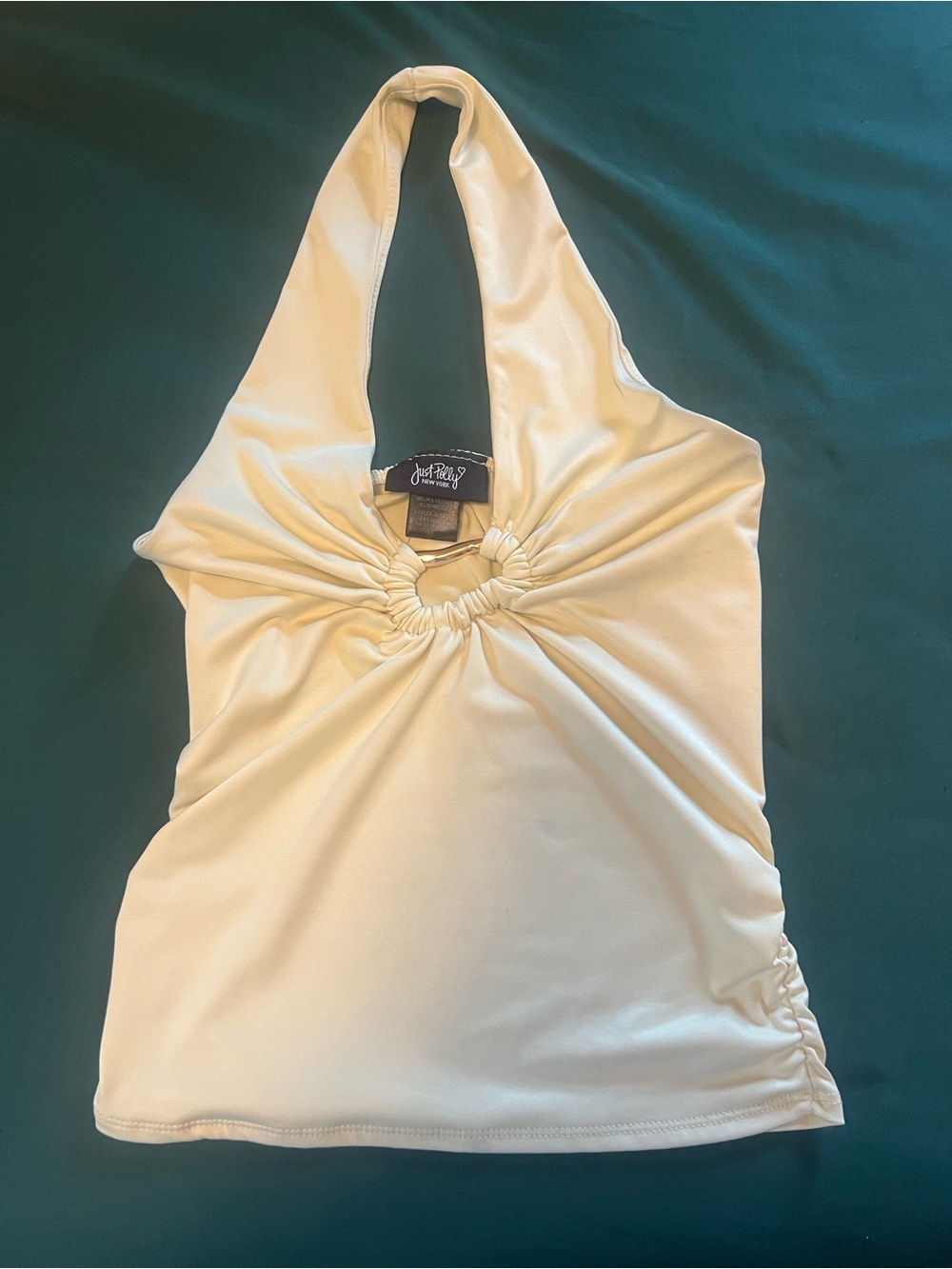 JustFab Cream Halter Tank with Front Ring